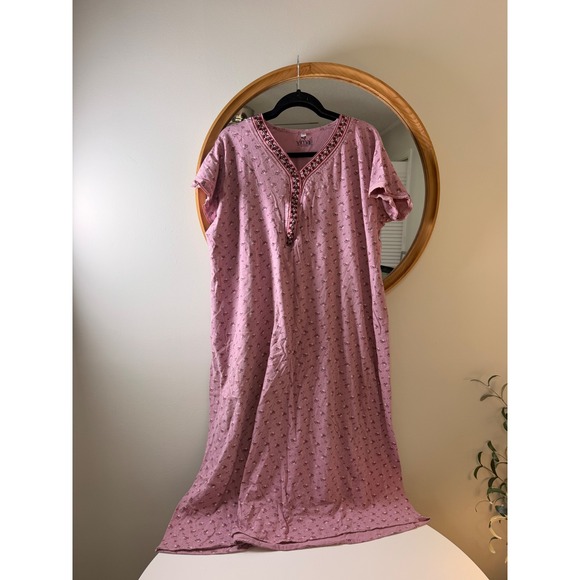 Vimal Fashion Other - Vimal Fashion Nightgown Womens XXL Pink Excellent Floral Embroidered Maxi Kaftan